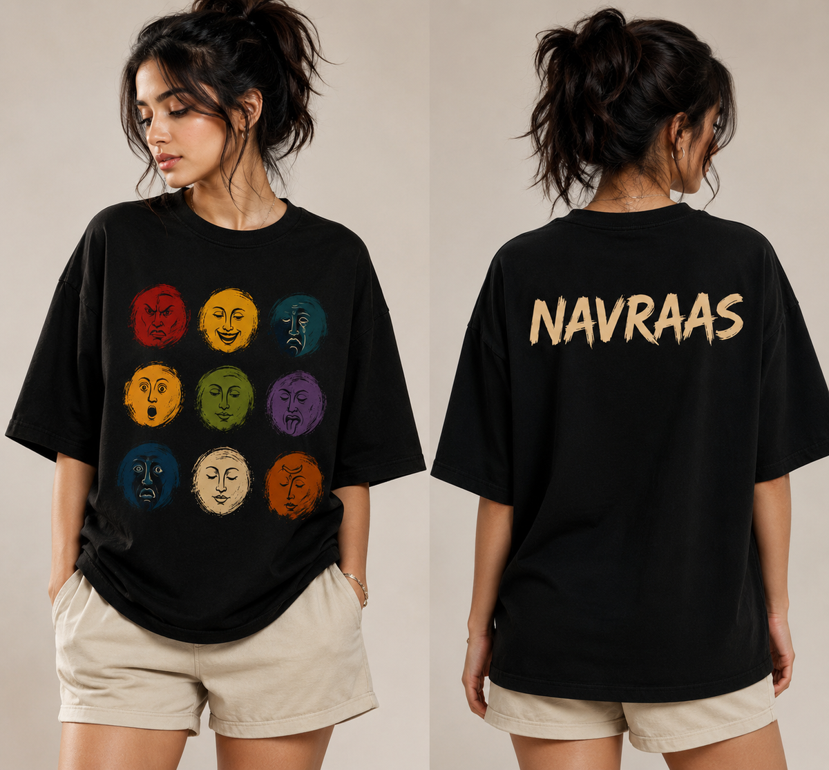 Navraas Nine Rasas Signature Tee - worn front and back