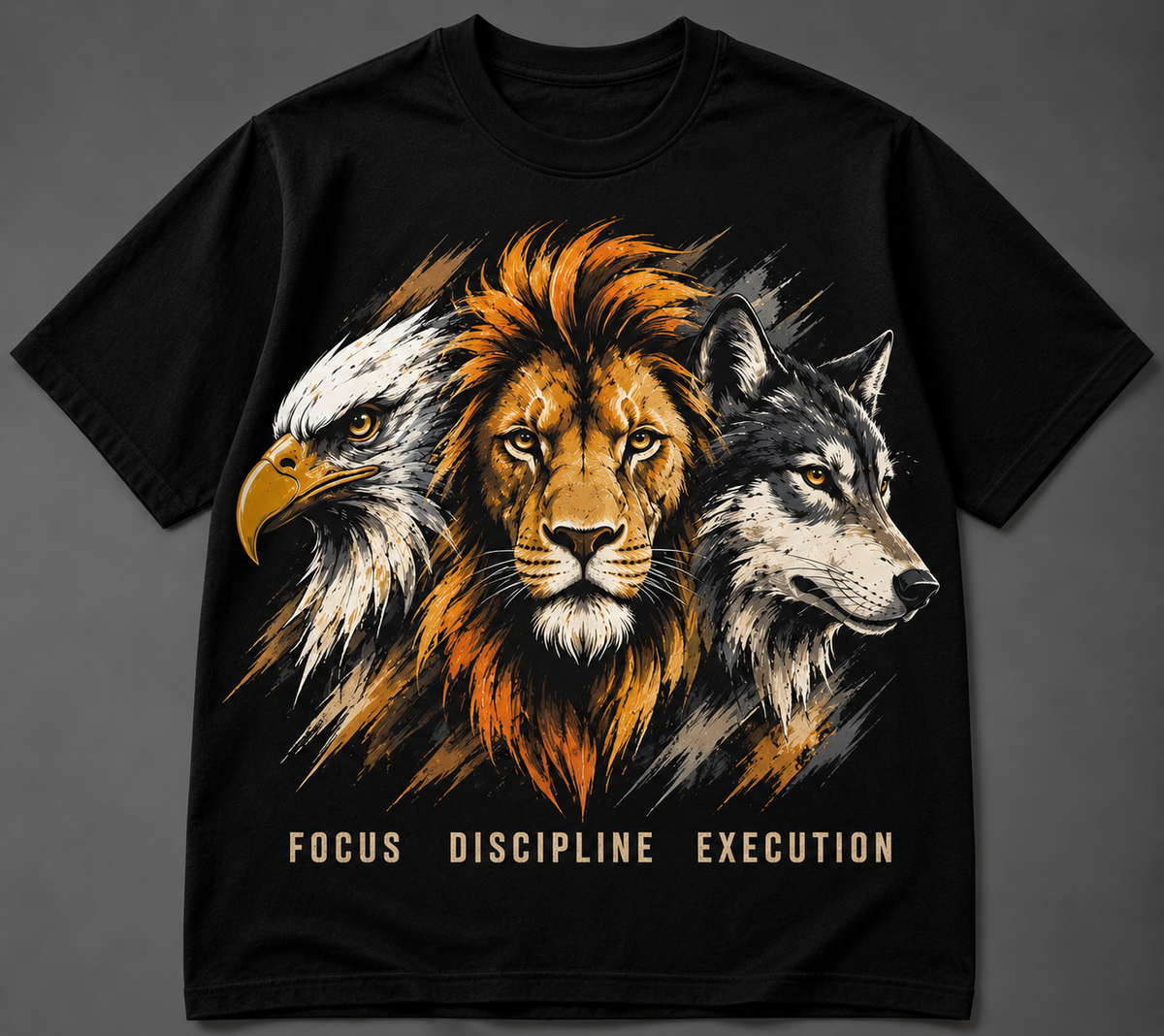 Navraas Veera Trinity Tee - flat lay on black t-shirt